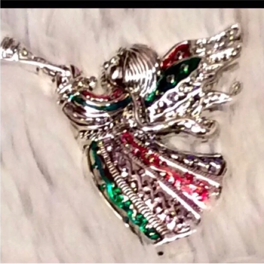 UNBRANDED Red And Green BRIGHT Christmas HOLIDAY Angel BROOCH Pendant